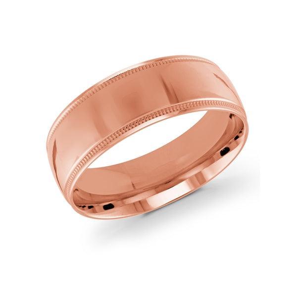 10, 14 Karat 8mm Solid Gold High Polish Milgrain Edge Wedding Band