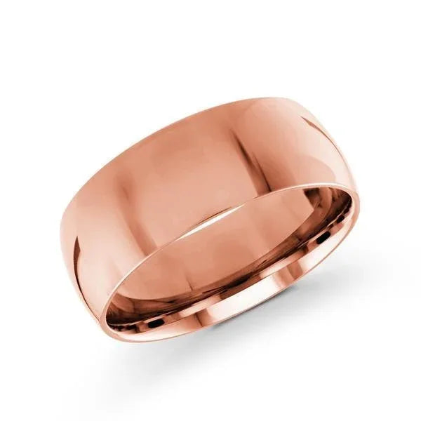 10, 14 Karat Gold 8mm high polish rounded dome light comfort fit wedding band