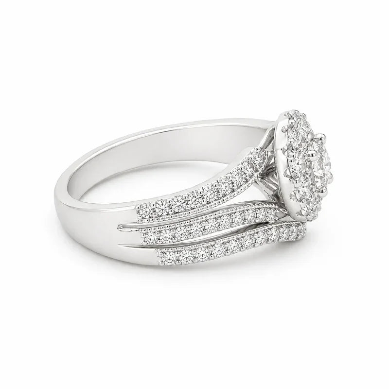 10K White Gold 0.97TDW Diamond Wedding Set