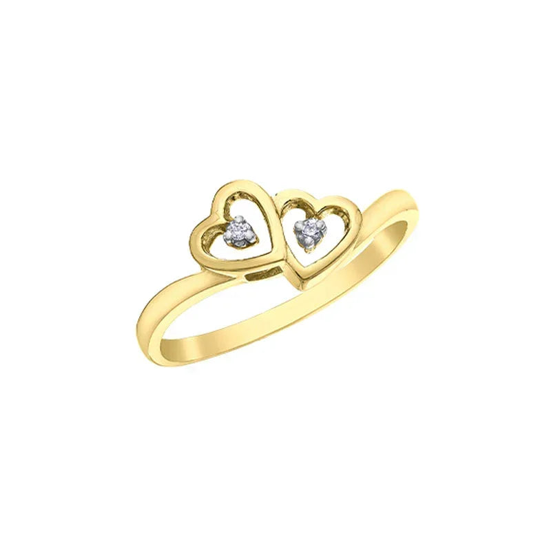 10K Yellow Gold 0.04TDW Diamond Double Heart Ring