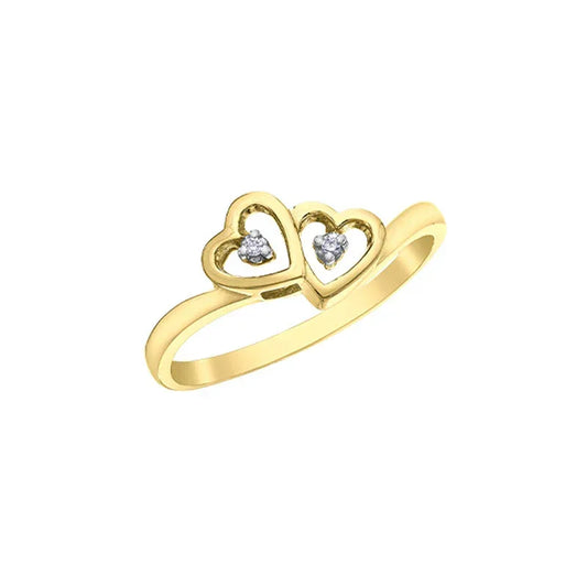 10K Yellow Gold 0.04TDW Diamond Double Heart Ring