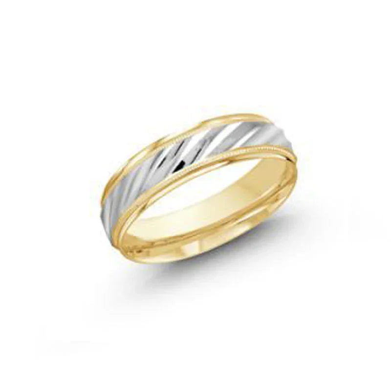 10, 14 Karat Yellow and White Gold 6mm Fancy Wedding Band