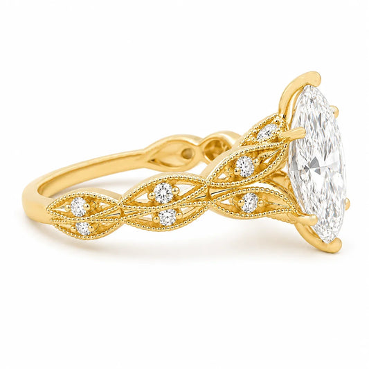 2.25TDW Lab Diamond Marquise 14K Yellow Gold Engagement Ring