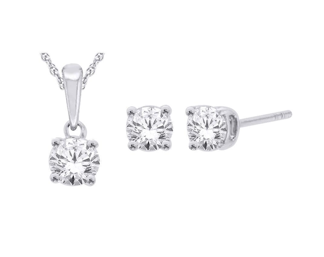 1.00TDW Lab Grown Diamond Stud Earring & Pendant Set in 14K White Gold