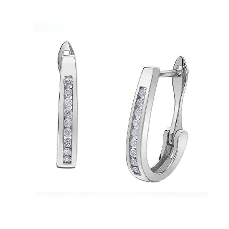 10K White Gold 0.15TDW Diamond J Hoop Earrings