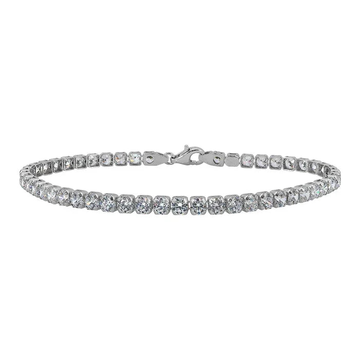 Sterling Silver White Gold Plated 2.4MM CZ Tennis 7.5" Bracelet