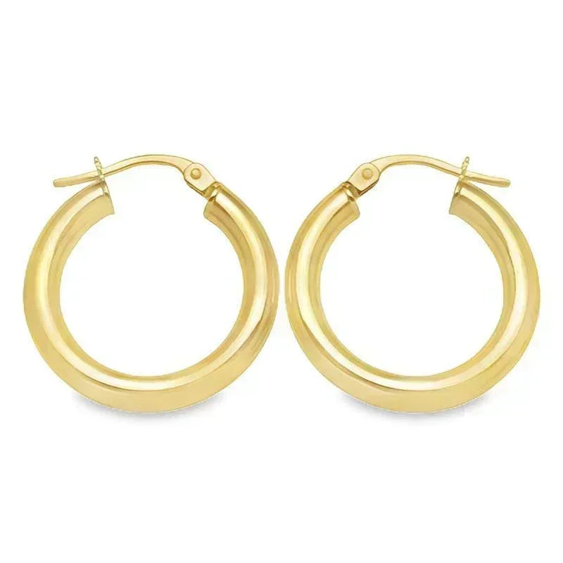 10K, 14K Yellow Gold High Polish Finish 3mm Tube Classic Hoop Earrings