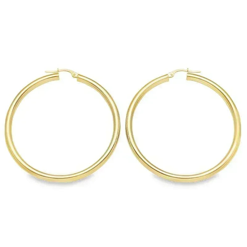 10K, 14K Yellow Gold High Polish 3mm Tube Classic Hoop Earrings