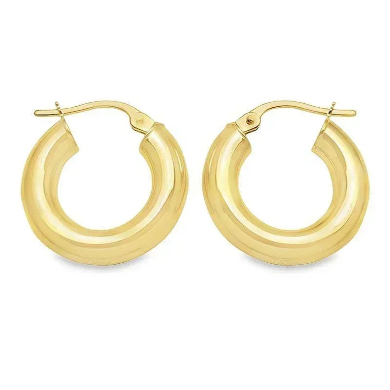 10K, 14K Yellow Gold High Polish Plain 4mm Tube Hoop Earrings
