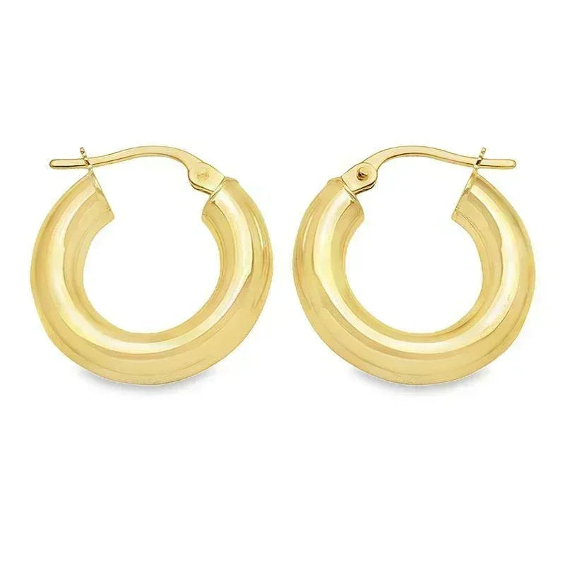 10K, 14K Yellow Gold High Polish Plain 4mm Tube Hoop Earrings