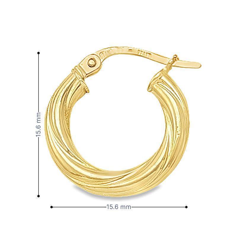 10K, 14K Yellow Gold Twisted 3mm Tube Hoop Earrings