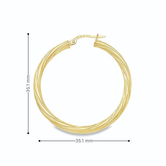 3mm Twisted Tube Hoop Earrings in Solid 10K, 14K Yellow Gold
