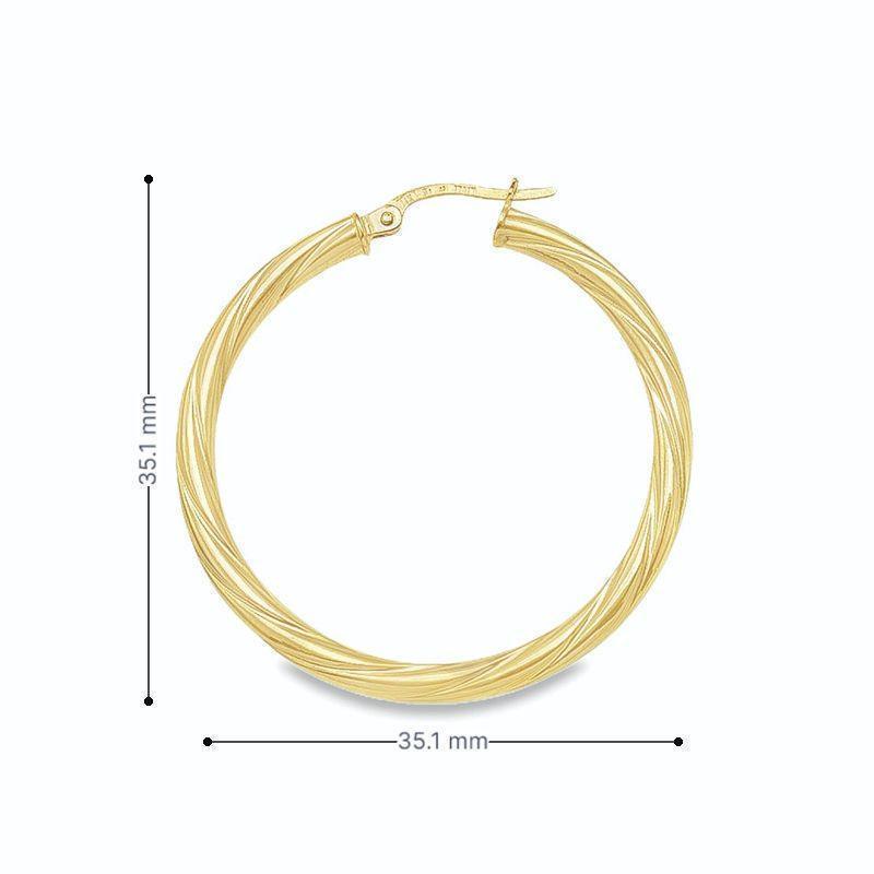 3mm Twisted Tube Hoop Earrings in Solid 10K, 14K Yellow Gold