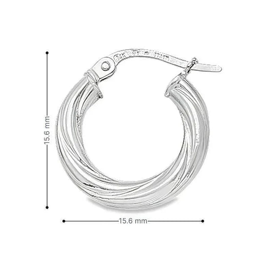 10K, 14K White Gold Twisted 3mm Tube Hoop Earrings