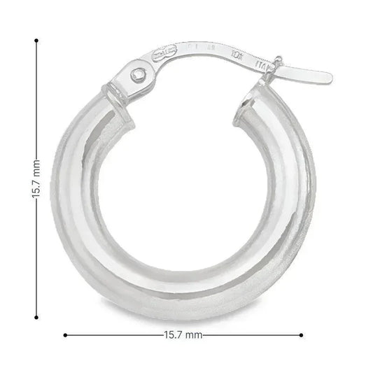 10K, 14K White Gold High Polish 3mm Tube Hoop Earrings