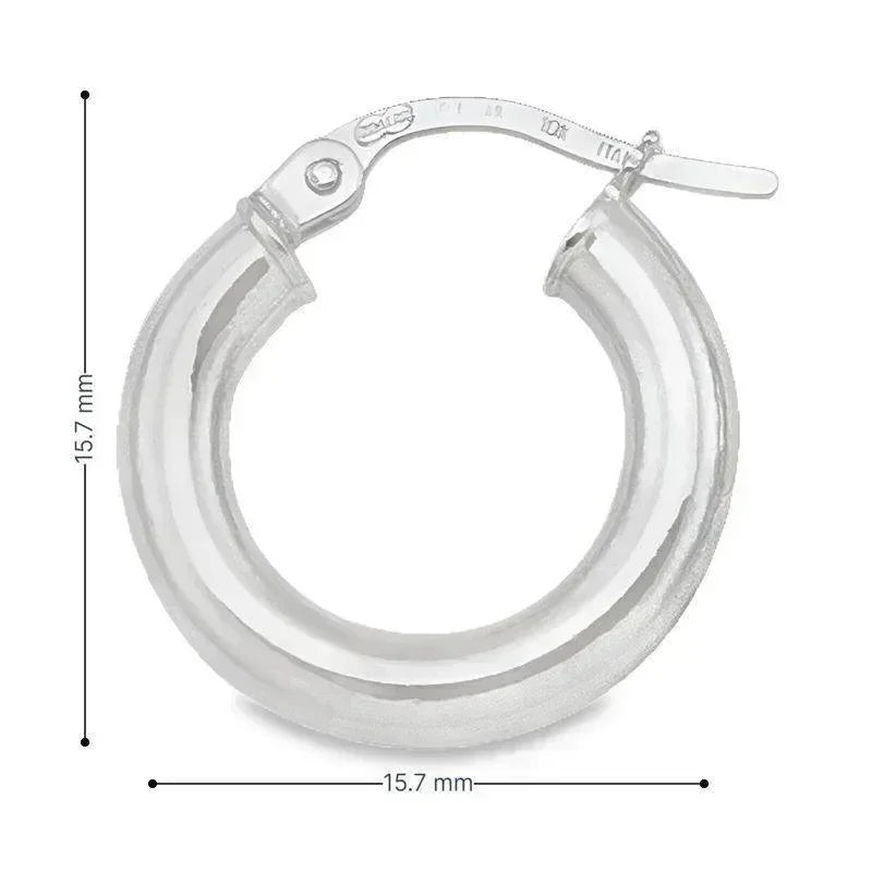 10K, 14K White Gold High Polish 3mm Tube Hoop Earrings