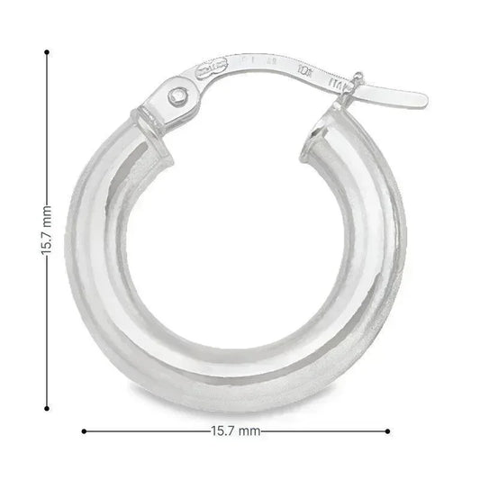 10K, 14K White Gold High Polish 3mm Tube Hoop Earrings