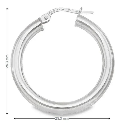 10K, 14K White Gold 3mm Tube High Polish Hoop Earrings