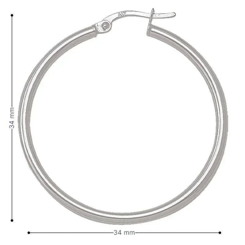 10K, 14K White Gold Plain 2mm Tube High Polish Hoop Earrings