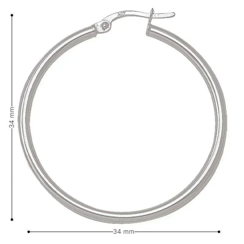 10K, 14K White Gold Plain 2mm Tube High Polish Hoop Earrings