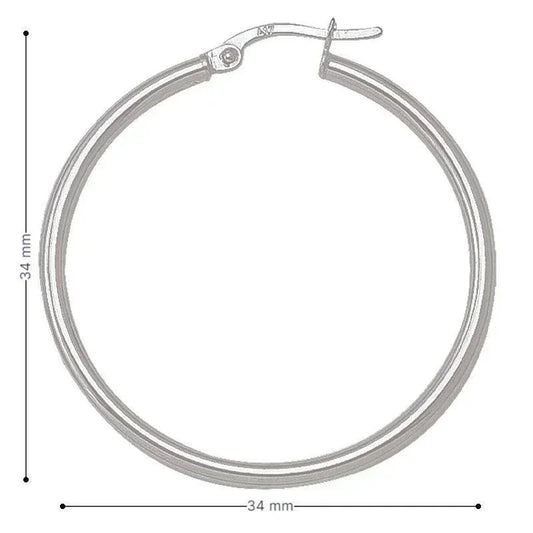 10K, 14K White Gold Plain 2mm Tube High Polish Hoop Earrings