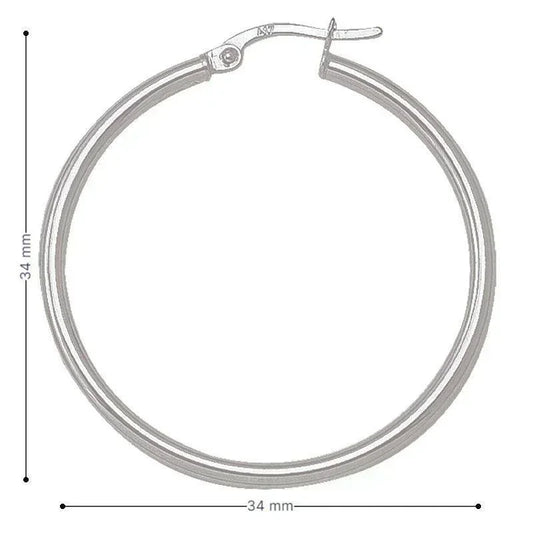 10K, 14K White Gold Plain 2mm Tube High Polish Hoop Earrings