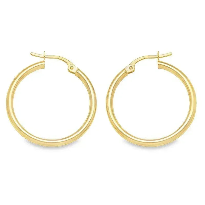 10K, 14K Yellow Gold High Polish 2mm Plain Tube Hoop Earrings