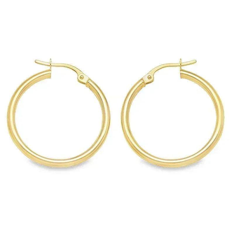 10K, 14K Yellow Gold High Polish 2mm Plain Tube Hoop Earrings