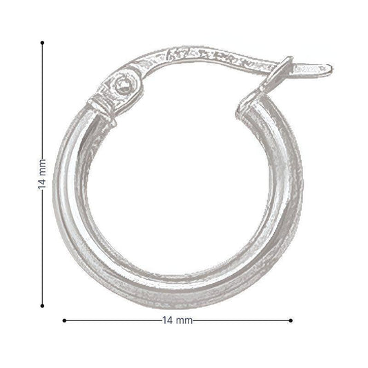 10K, 14K White Gold High Polish Plain 2mm Tube Hoop Earrings