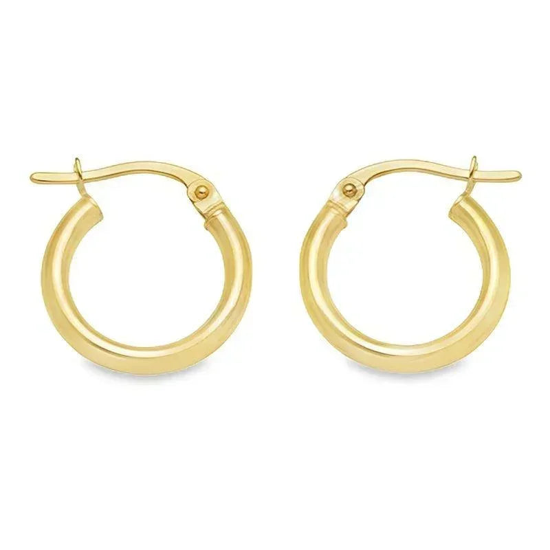 10K, 14K Yellow Gold High Polish Finish Plain 2mm Tube Hoop Earrings