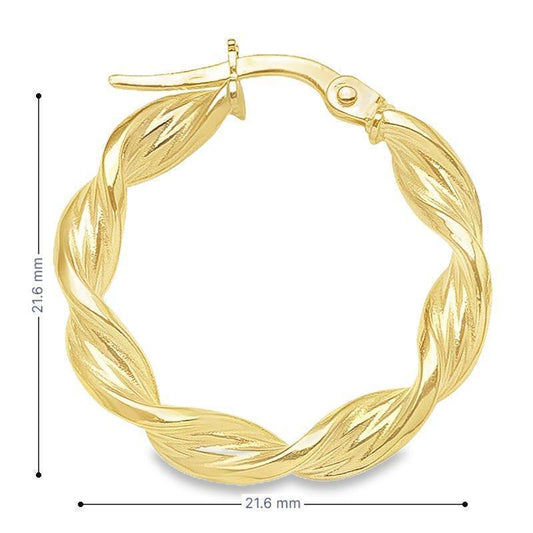 10K, 14K Yellow Gold 3.4 MM Twisted Hoop Earrings