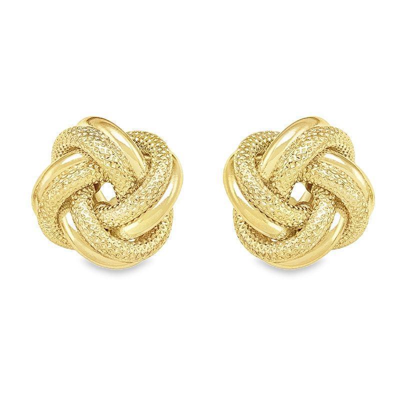 14K Yellow Gold Patterned Love Knot Earring