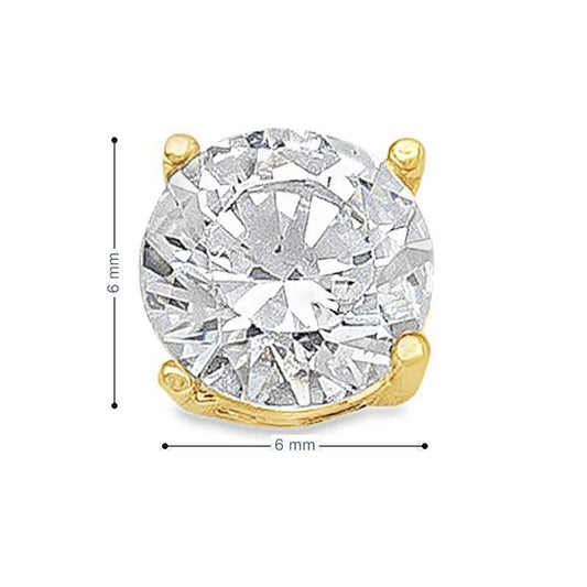 10K Yellow Gold 6mm CZ Stud Earrings
