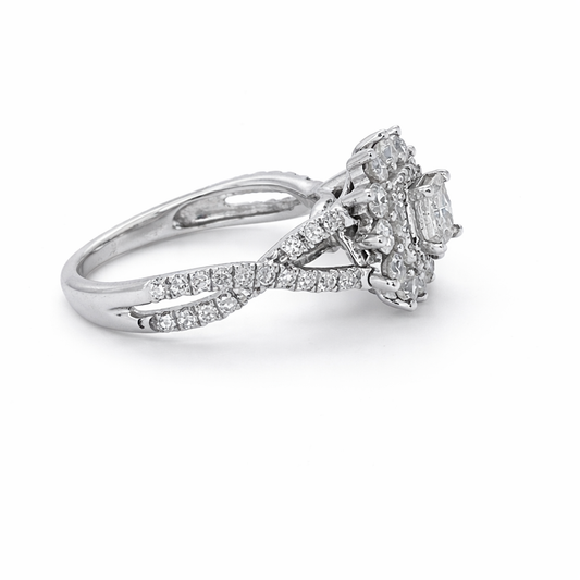 14 Karat White 1.00tdw Princess Cut Solitaire With Halo Side Diamond Engagement Ring