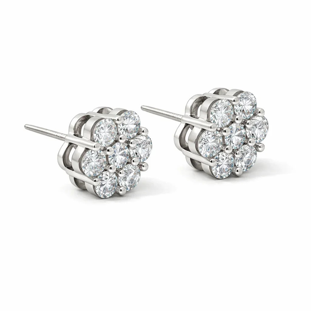 14K White Gold 2.00TDW Lab Grown Diamond Flower Earrings
