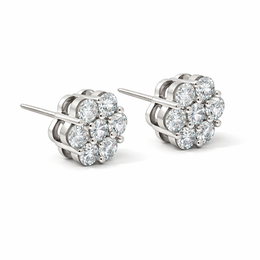 14K White Gold 2.00TDW Lab Grown Diamond Flower Earrings