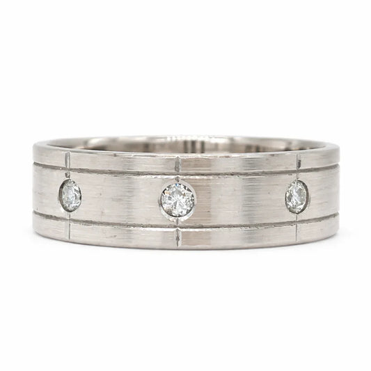 10K White Gold 0.12CT Three Diamond Ladies Band