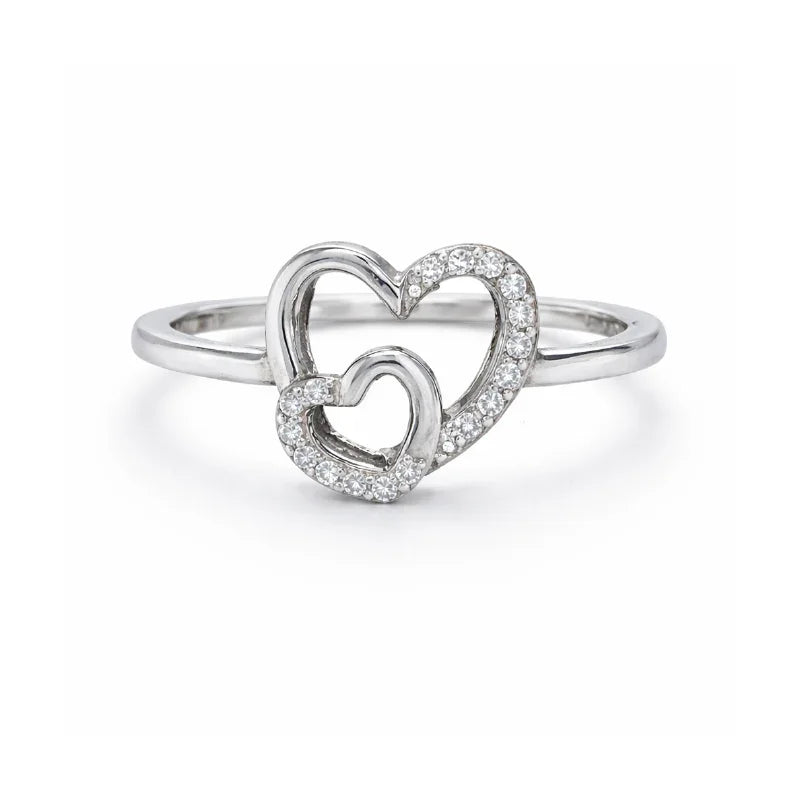 10K White gold 0.08CT Diamond Double Heart Ring