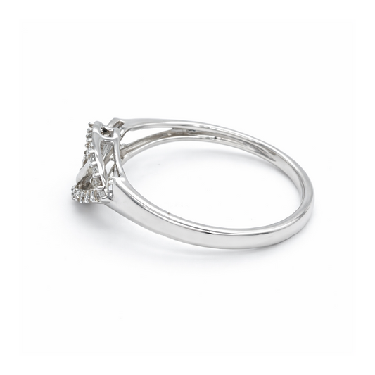 10K White Gold 0.10CT Women's Diamond Double Heart Ring