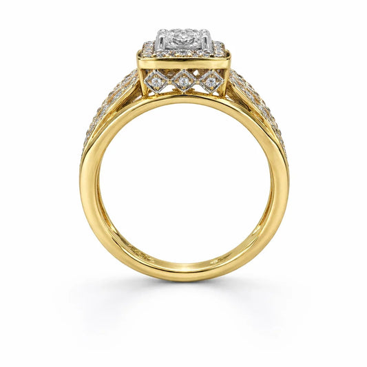 0.90 Ct TDW Diamond 14K Yellow And White Gold Special Halo Engagement Ring