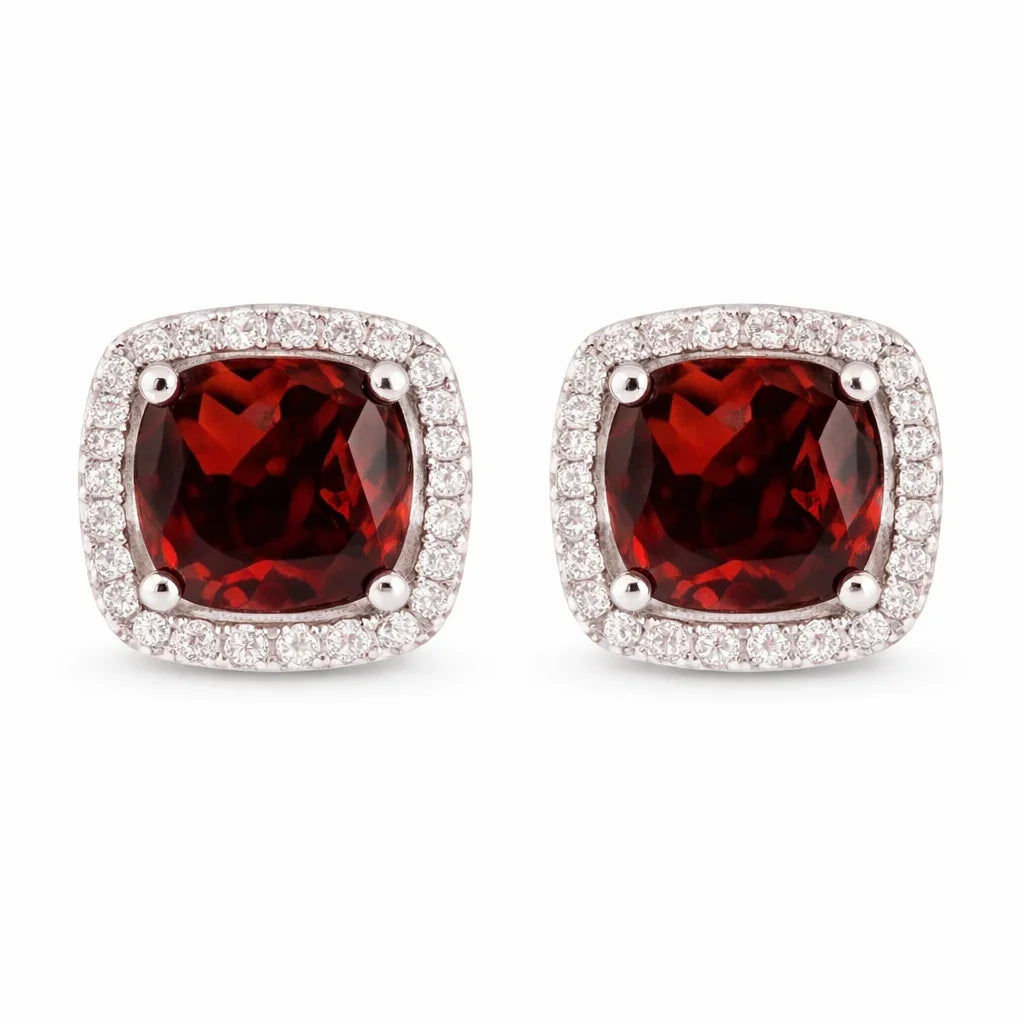 January Birthstone Garnet Color CZ Cushion Earrings
