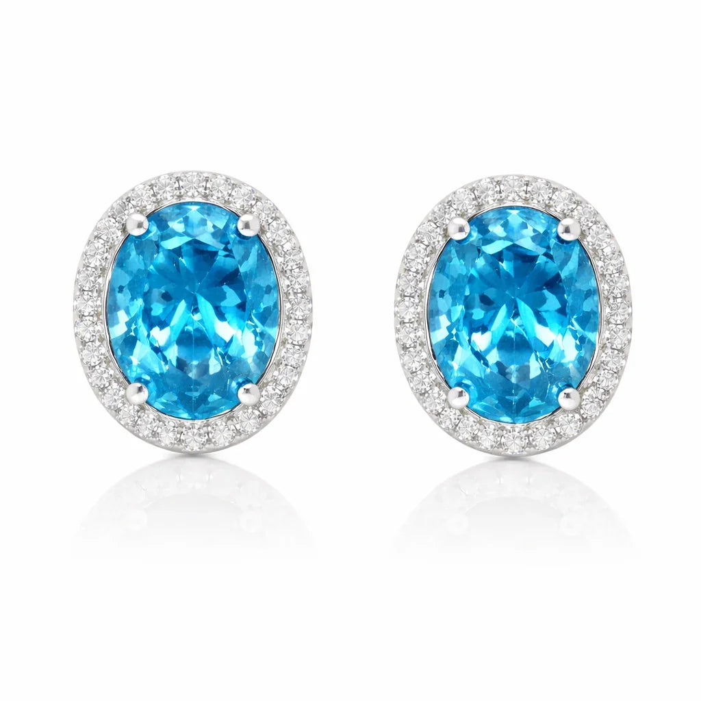 December Birthstone Color CZ Oval Earring In Sterling Silver