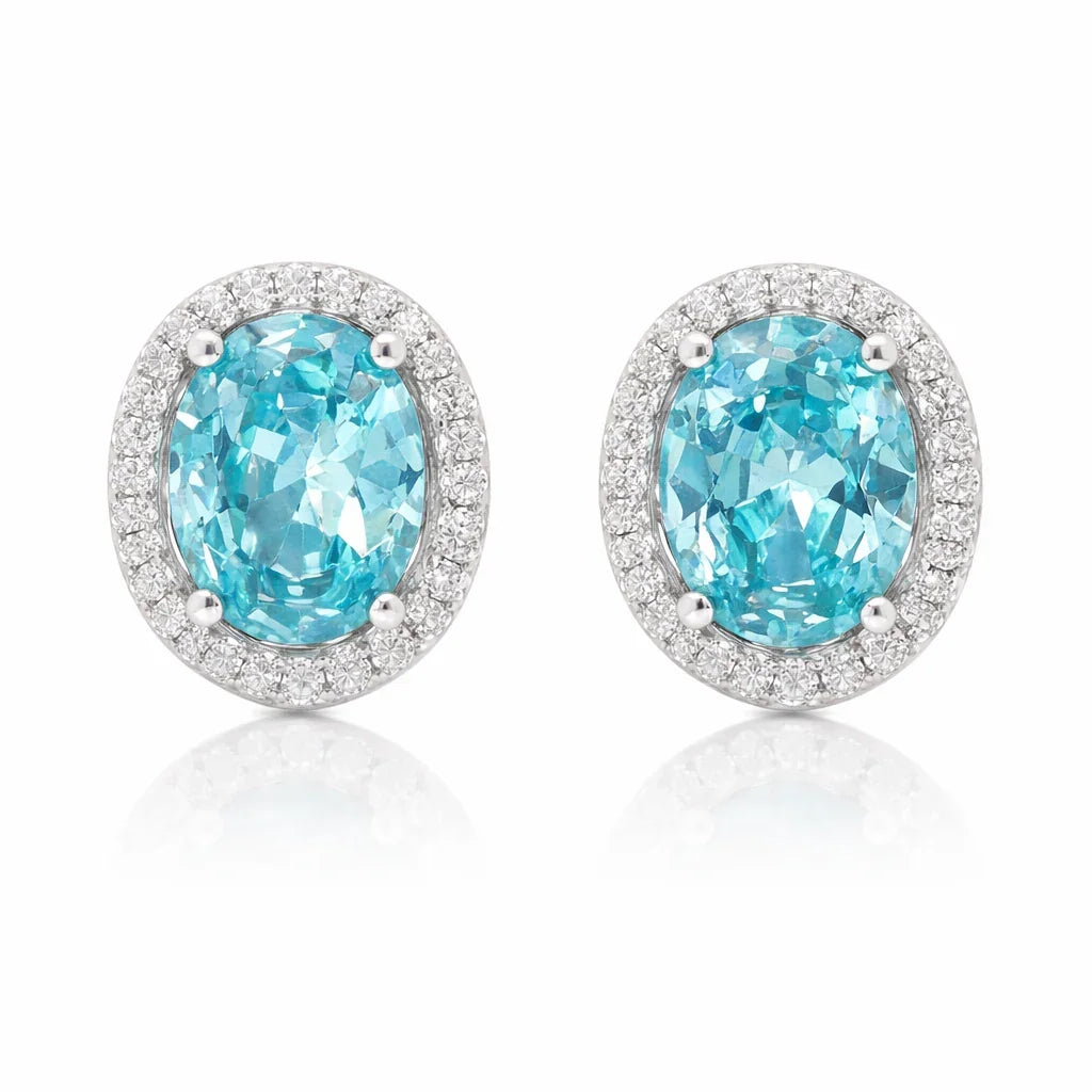 March Birthstone Oval CZ Earring with In Sterling Silver