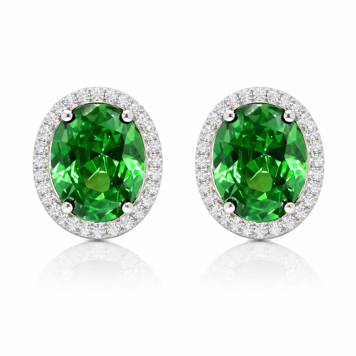 May Birthstone Emerald Color CZ Oval Earring In Sterling Silver