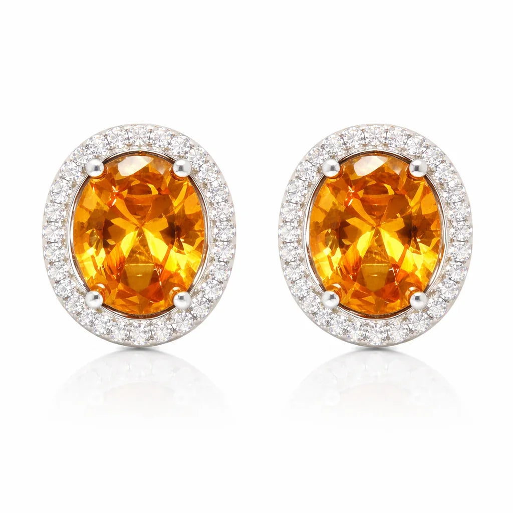 November Birthstone Color CZ Oval Halo Earring In Sterling Silver