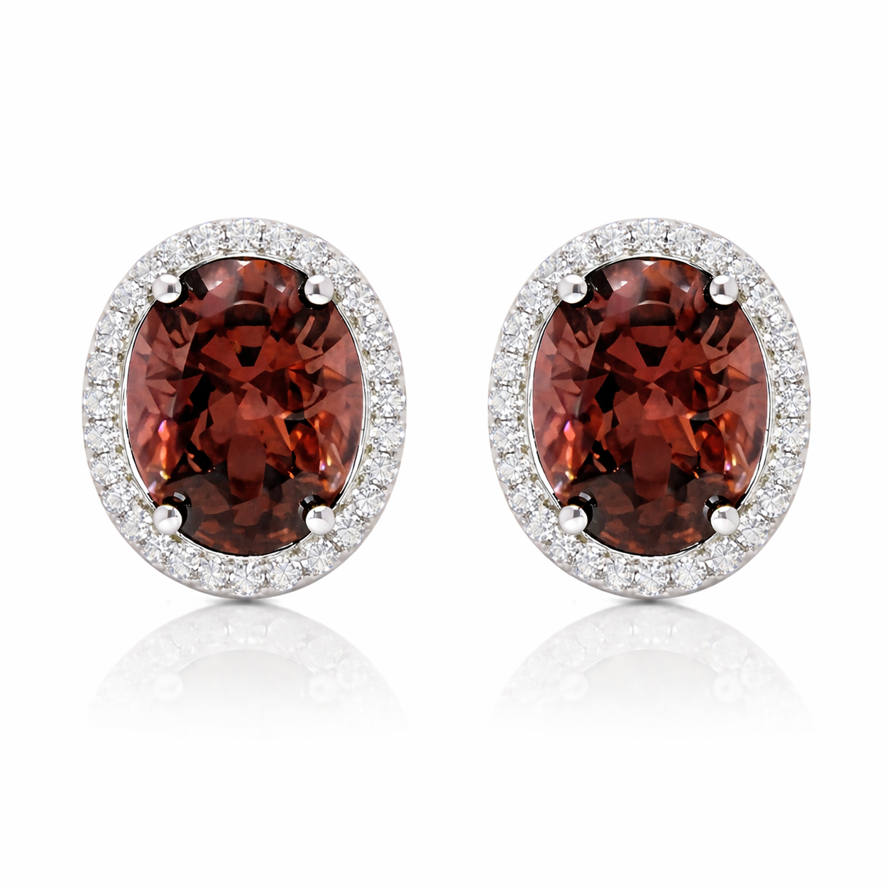 October Birthstone Pink Tourmaline Color CZ Oval Earrings in Sterling Silver