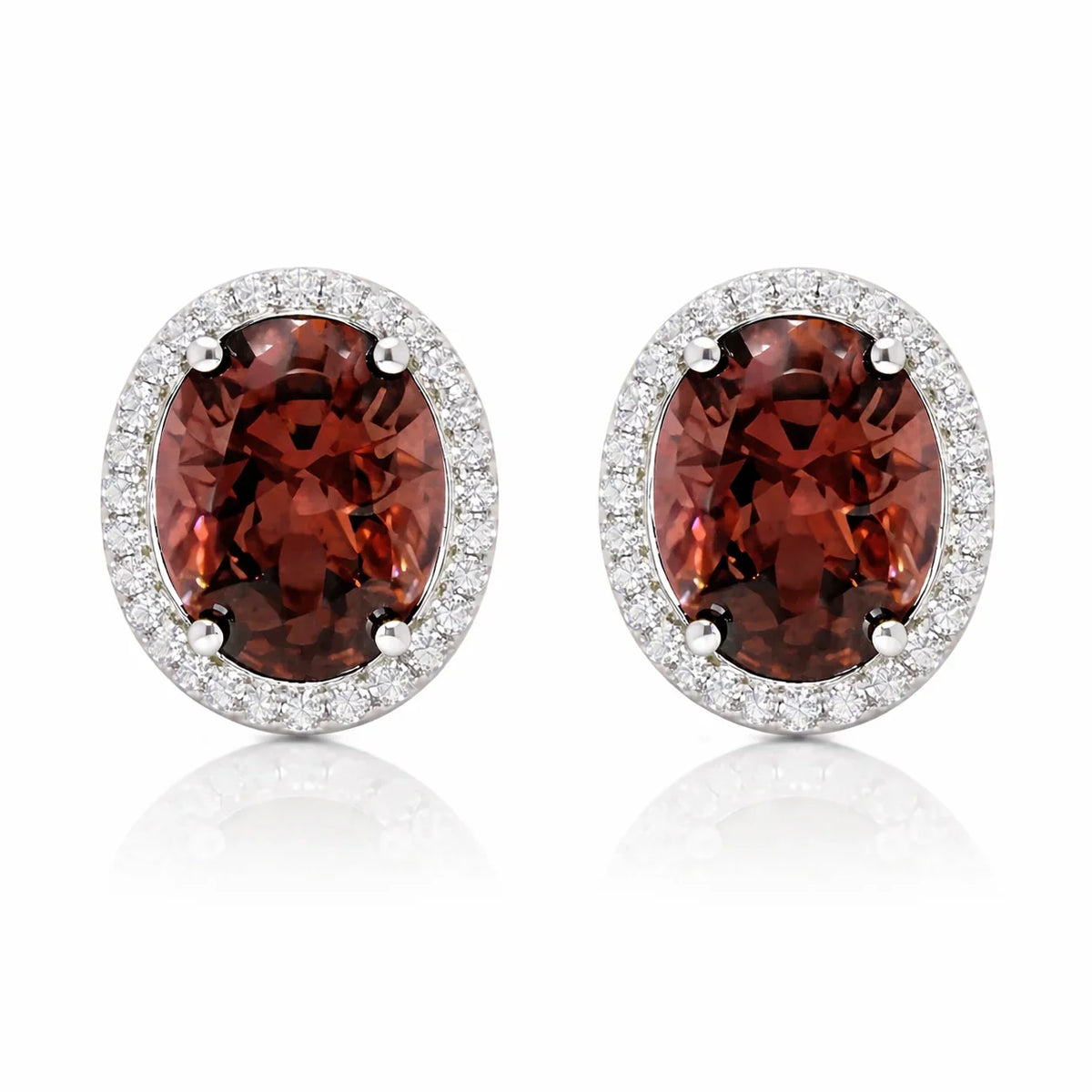 October Birthstone Pink Tourmaline Color CZ Oval Earrings in Sterling Silver