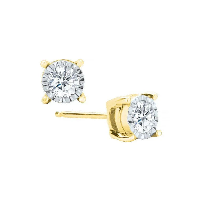 10K Yellow Gold Diamond Fashion Earrings with Round Cut Stones