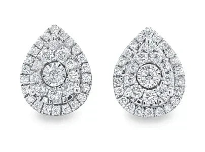 10k White Gold 1.00TDW Diamond Pear Shape Cluster Earrings