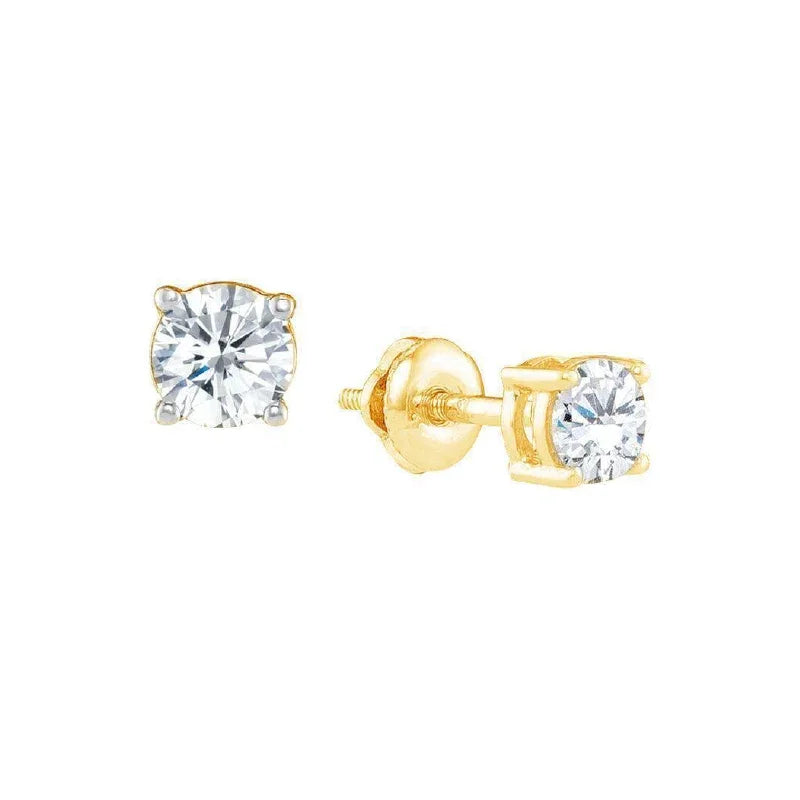 0.15TDW Round Diamond Solitaire Stud Earrings in 14K Yellow Gold